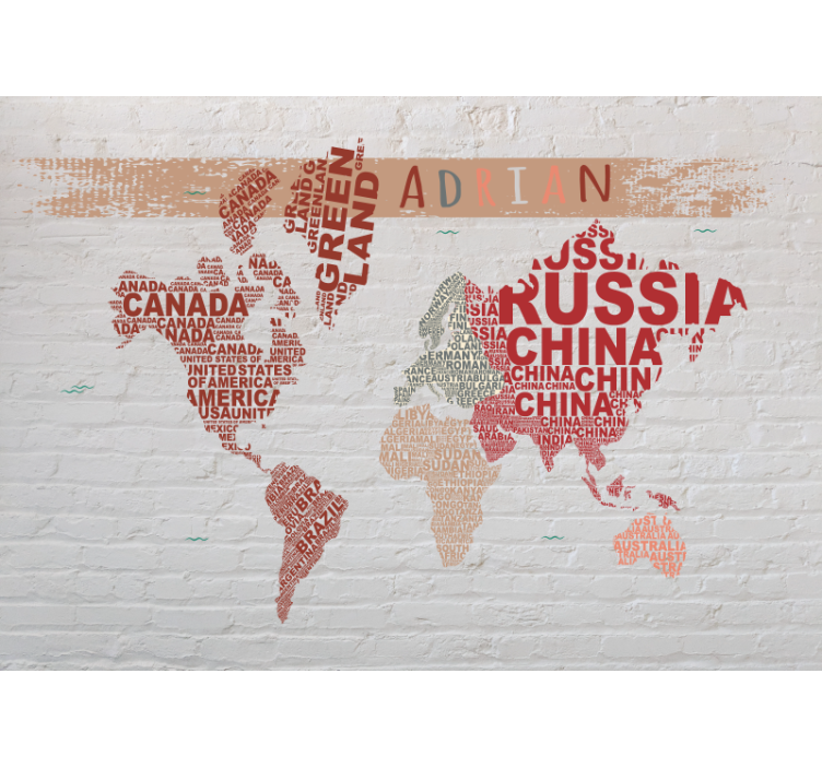 Global Map Labels world map mural - TenStickers