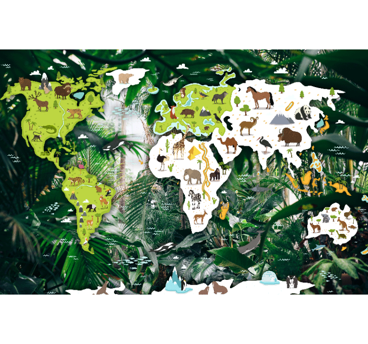 Animal world map world map mural - TenStickers