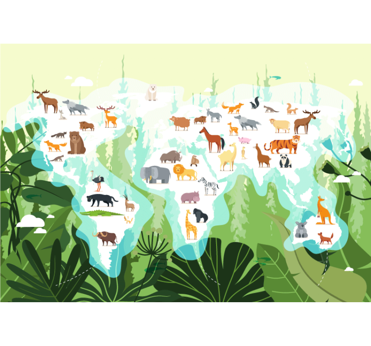 Animal mural world animal map - TenStickers