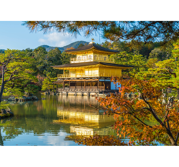 Landscape mural golden pavilion reflection - TenStickers