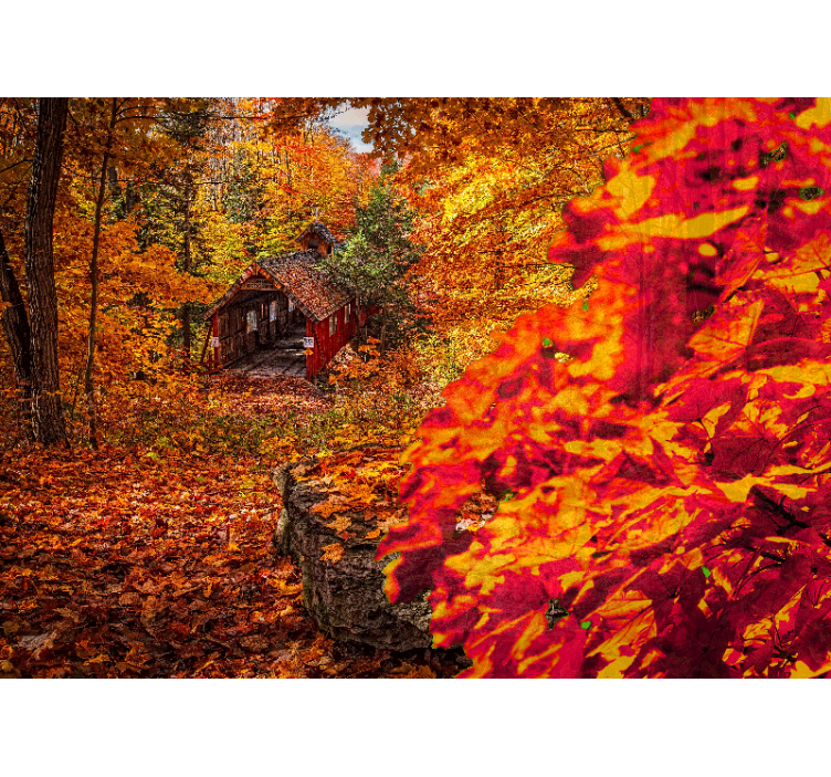 Landscape mural autumn cottage scene - TenStickers
