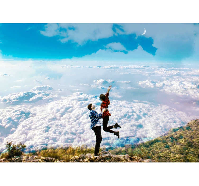 Joyful Embrace Above Clouds romantic wall mural - TenStickers