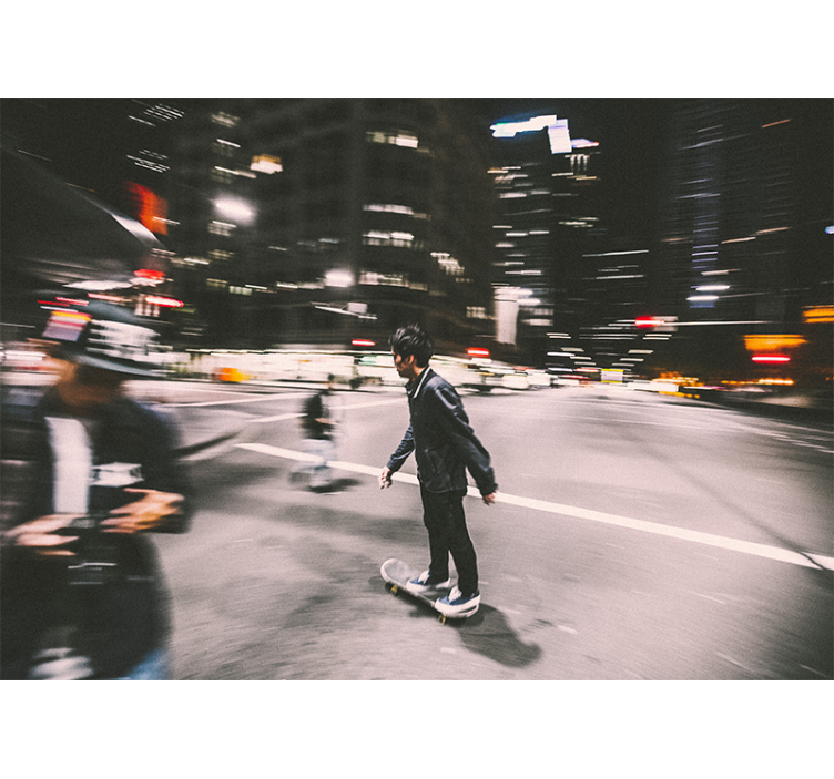 City wall mural urban night skate - TenStickers