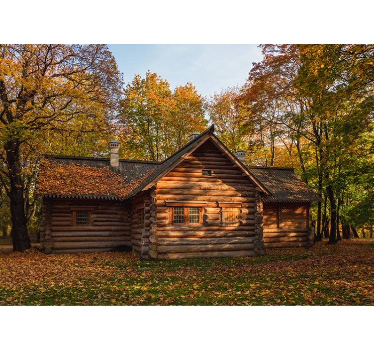 Autumn Log Cabin landscape mural - TenStickers