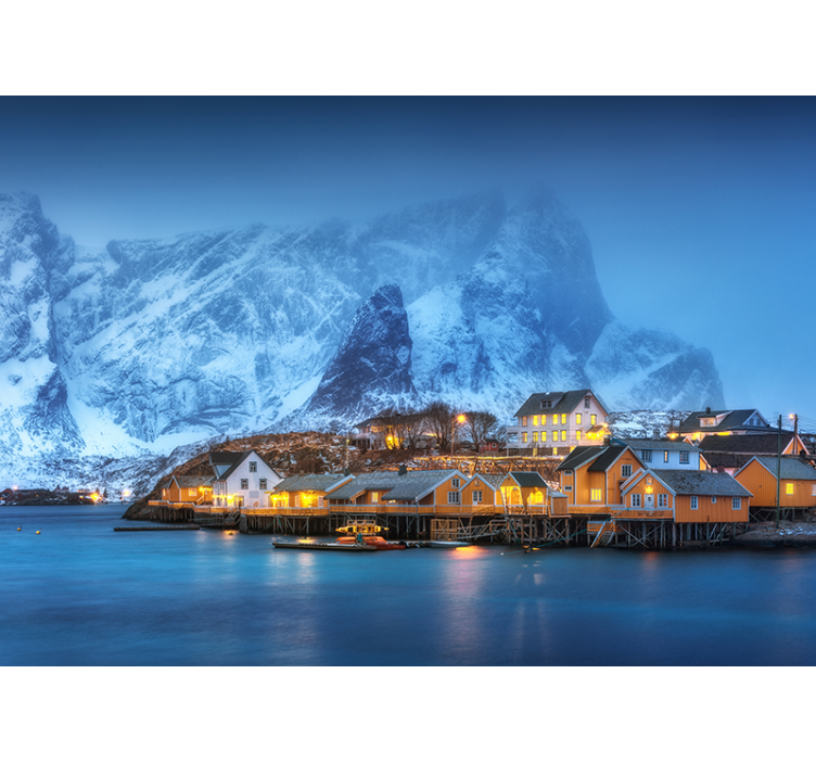 Landscape mural snowy coastal village - TenStickers