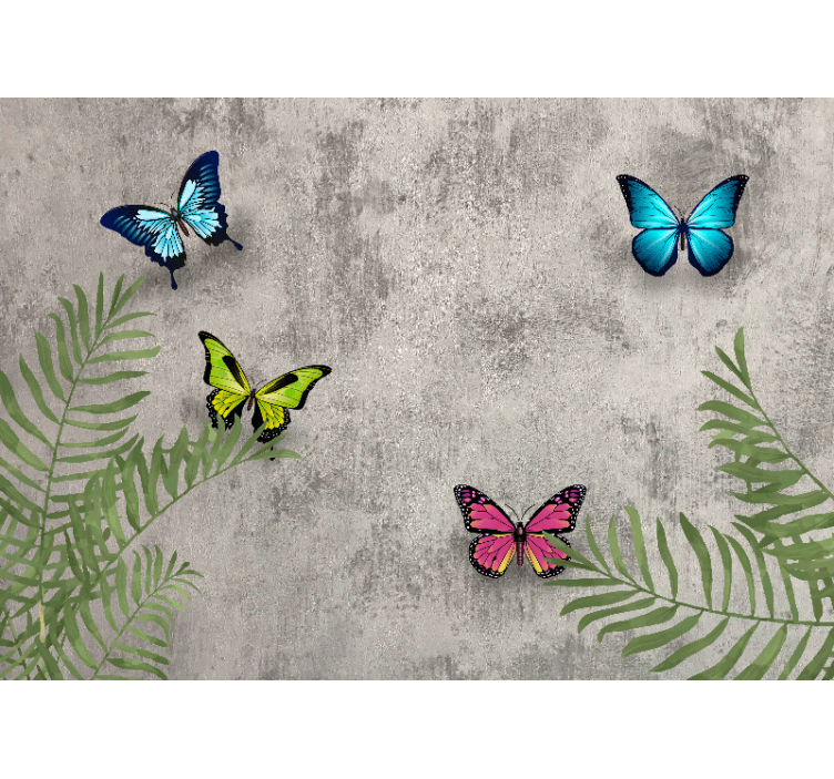 Flower mural butterflies and leaves design - TenStickers