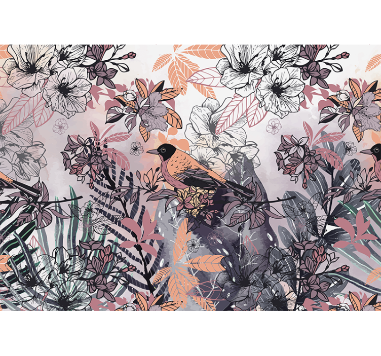 Multicolor tropical leafs and birds  wall mural - TenStickers
