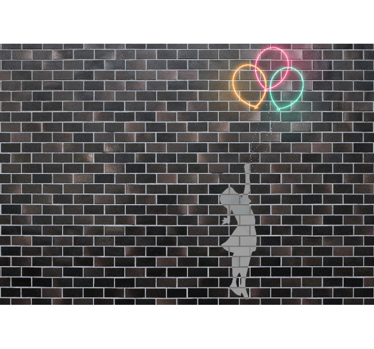 Urban wall mural girl reaching for balloons - TenStickers