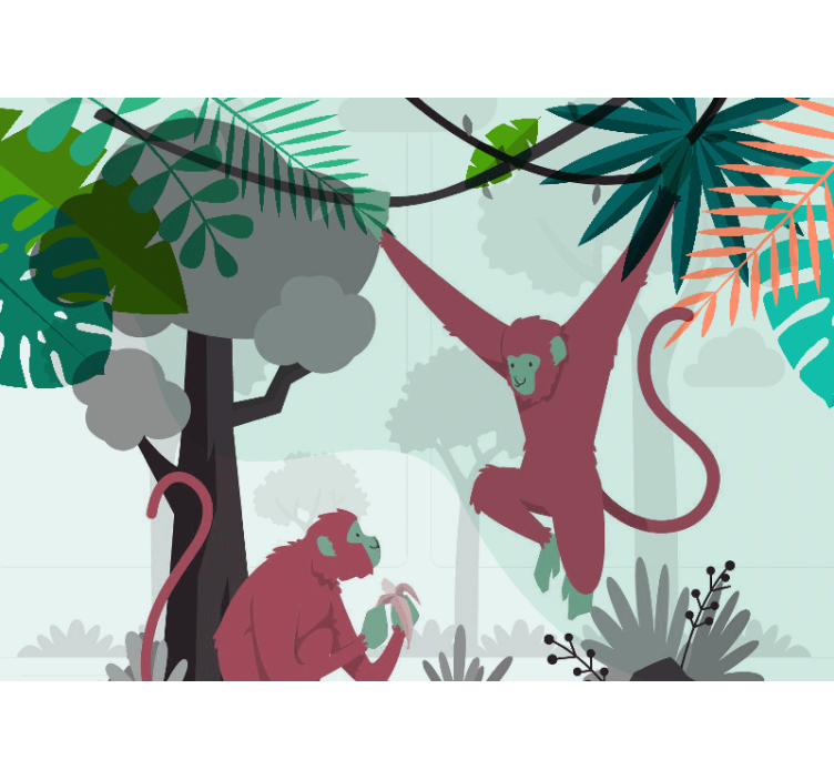 Animal mural swinging monkeys at play - TenStickers