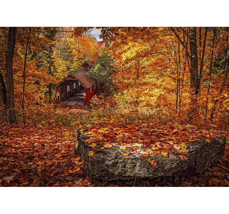 Autumn covered bridge landscape mural - TenStickers