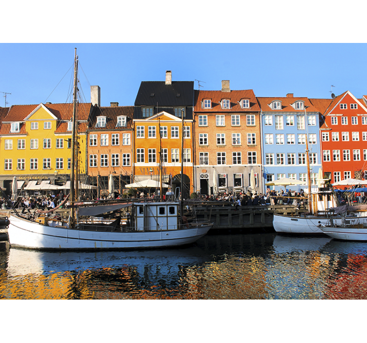 City wall mural vibrant lakeside homes - TenStickers