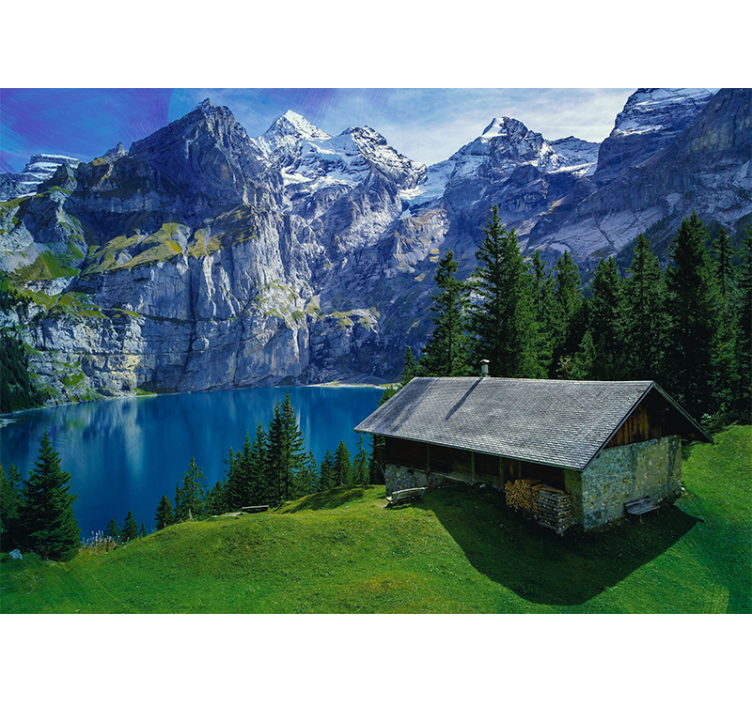 Landscape mural mountain lake scene - TenStickers