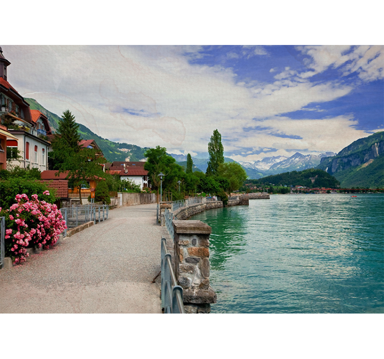 Landscape mural picturesque lakeside view - TenStickers