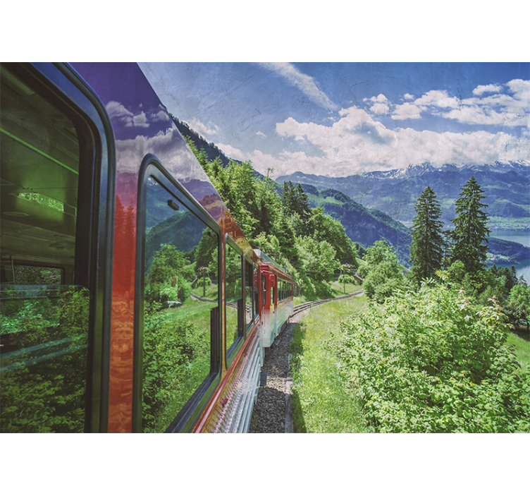 Landscape mural mountain railway adventure - TenStickers