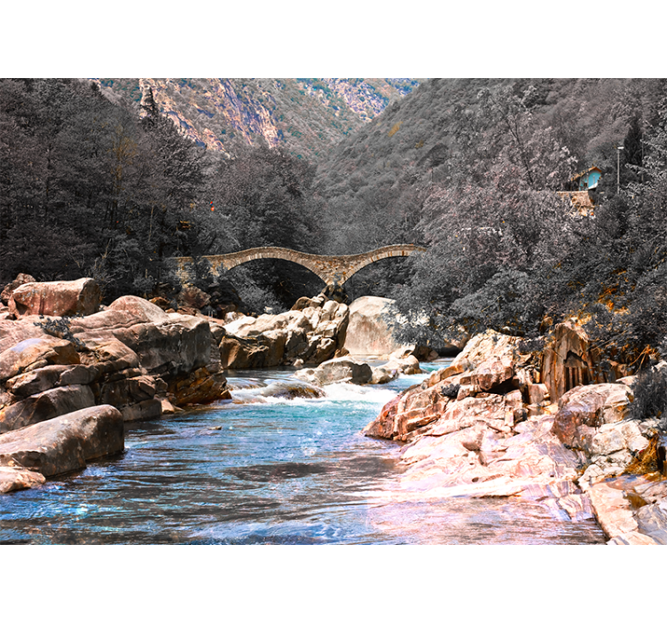Landscape mural tranquil river crossing - TenStickers