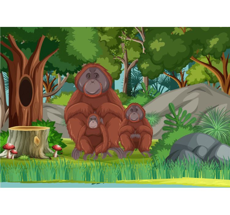 Animal mural orangutans family scene - TenStickers