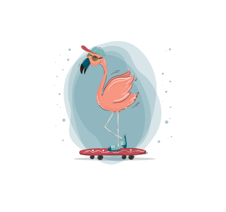 Animal mural flamingo skateboarding adventure - TenStickers
