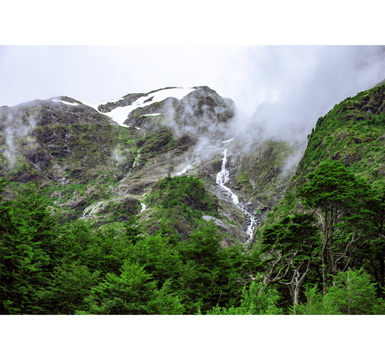 Beautiful waterfall with mountains wall mural - TenStickers