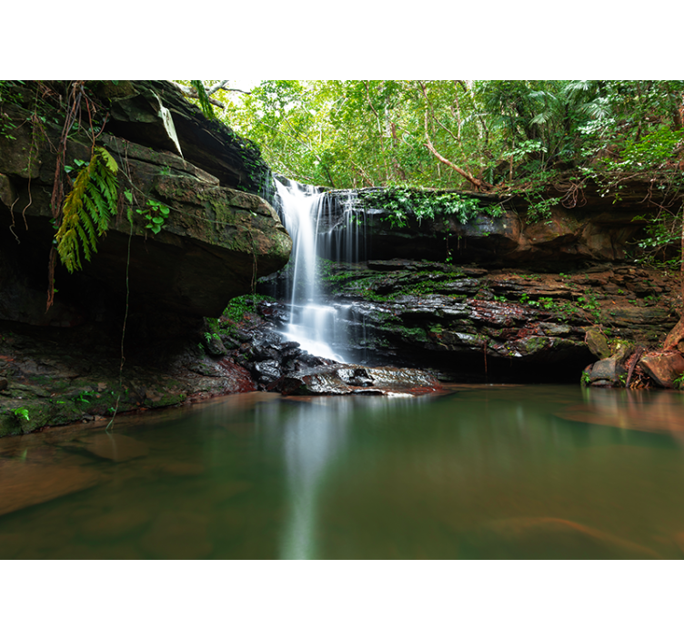 Green jungle with a waterfall nature wall mural - TenStickers