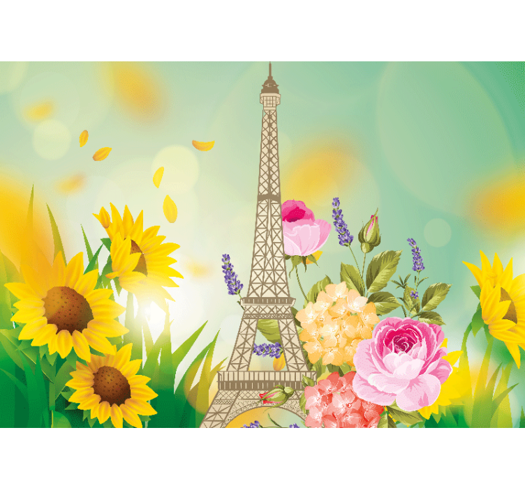 Paris wall mural eiffel tower blossoms - TenStickers