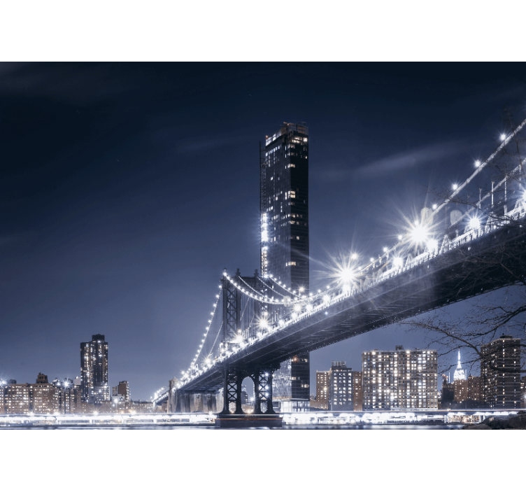 New york wall mural brooklyn bridge night view - TenStickers