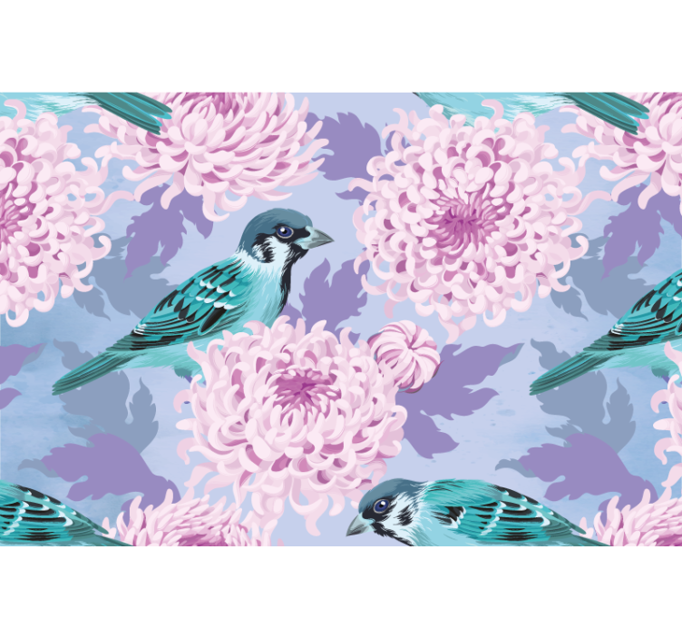 Pink garden with birds flower wall mural - TenStickers