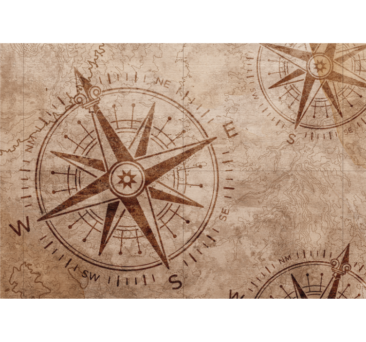 World map mural nautical star compass design - TenStickers