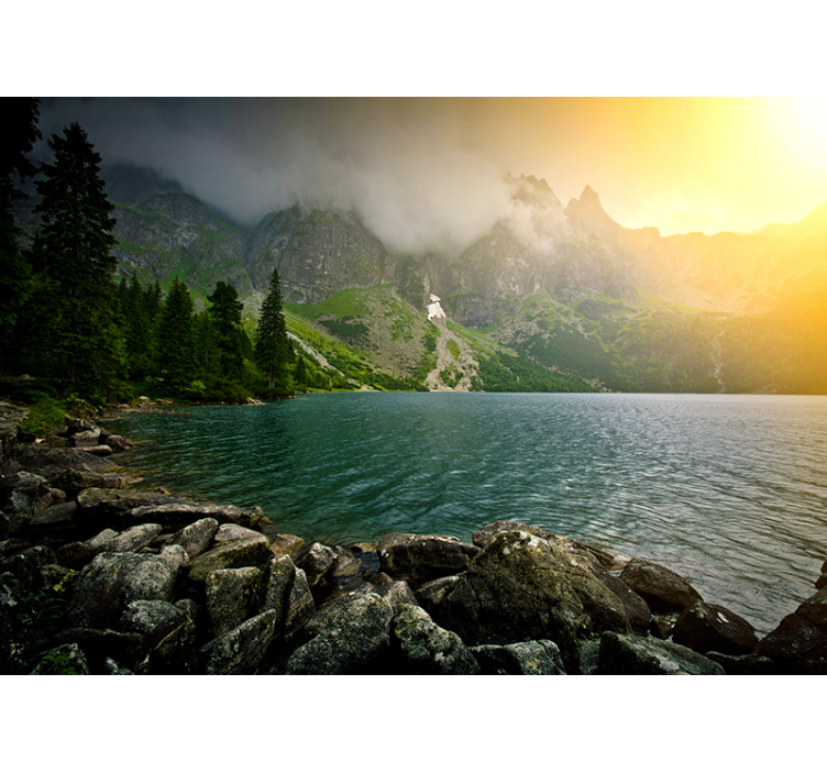 Landscape mural mountainous lake view - TenStickers