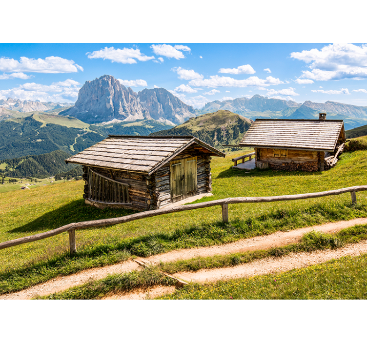 Landscape mural scenic mountain cabins - TenStickers