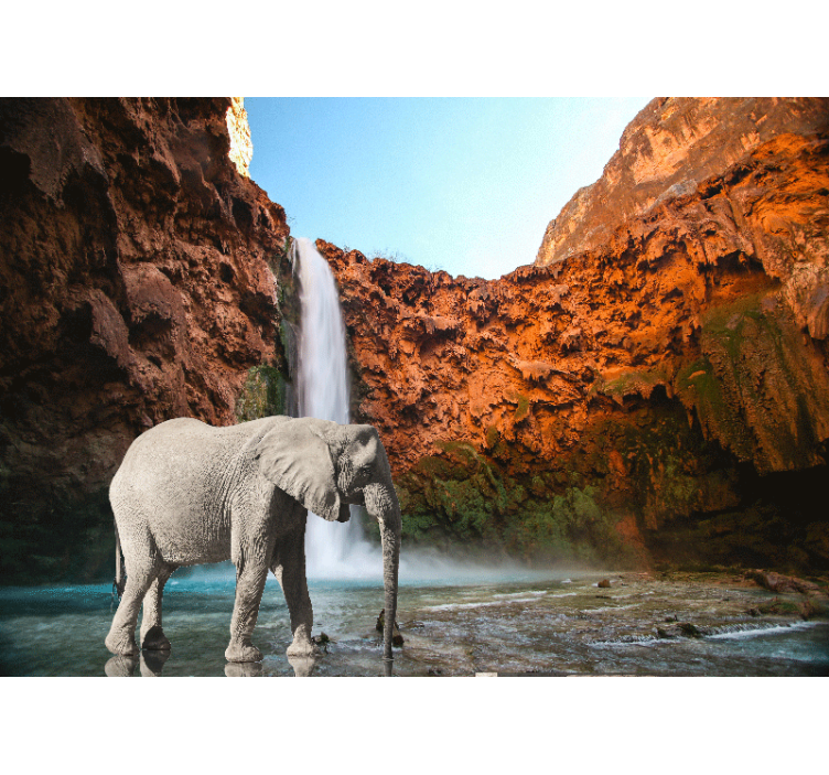 Animal mural majestic elephant waterfall - TenStickers