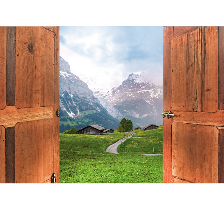 Landscape mural mountain view opening - TenStickers