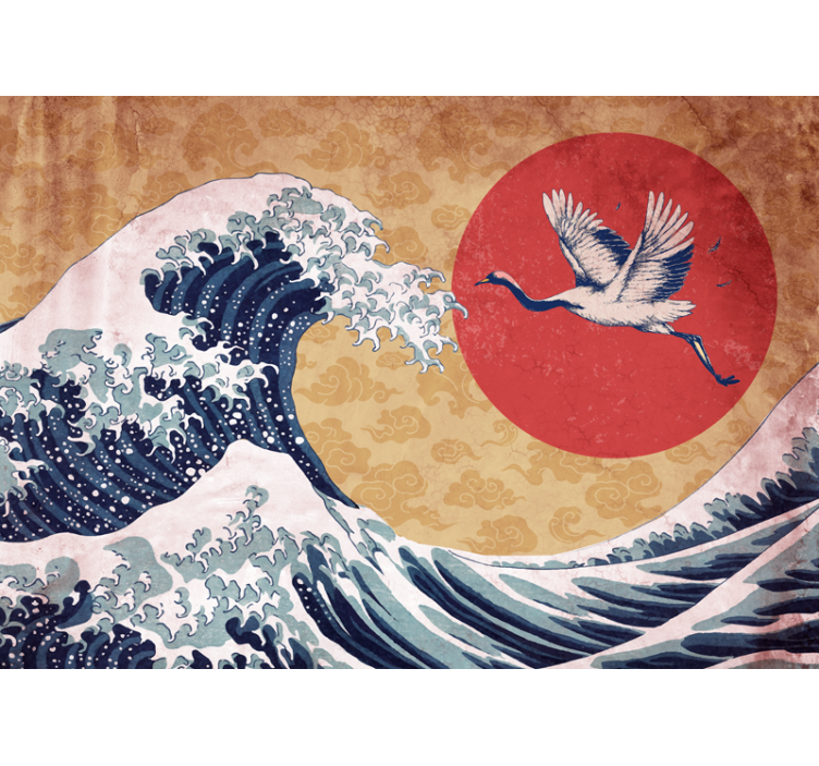 Nature wall mural cresting wave crane - TenStickers