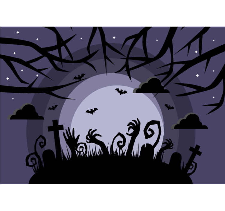 Halloween wall mural haunting graveyard scene - TenStickers