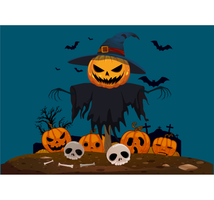 Halloween wall mural spooky pumpkin scarecrow - TenStickers