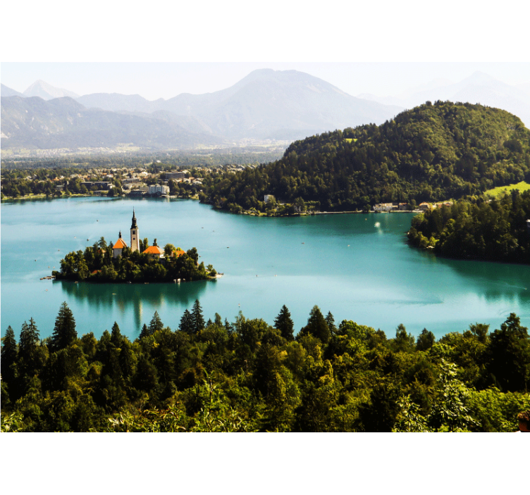 Landscape mural bled lake island scene - TenStickers