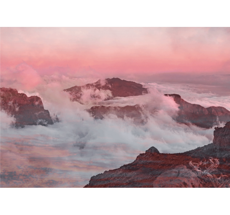 Landscape mural mountainous pink clouds - TenStickers