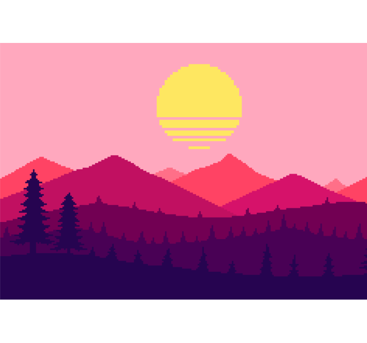 Landscape mural pixelated mountain sunset - TenStickers
