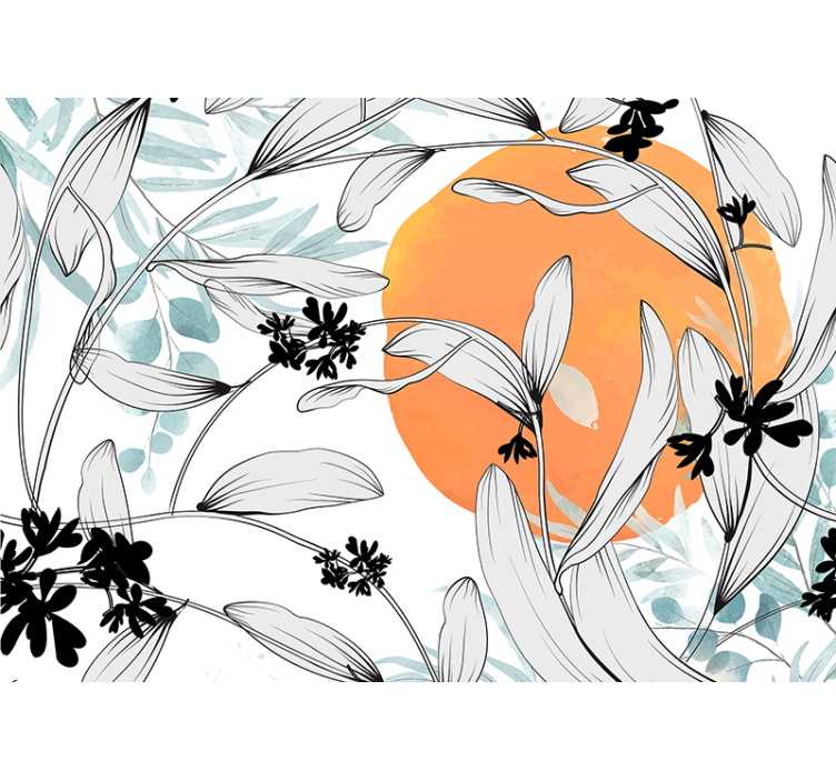 Flower mural with botanical leaf designs - TenStickers