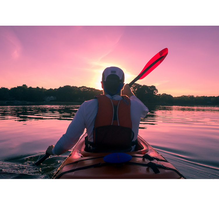 Landscape mural kayaker sunset reflection - TenStickers