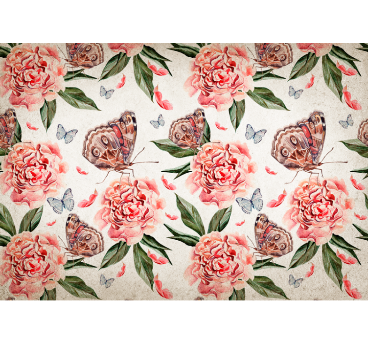 Flower mural butterflies and peonies design - TenStickers