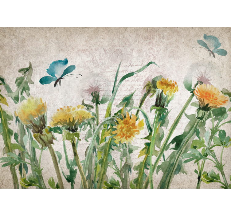 Flower mural dandelions with butterflies - TenStickers
