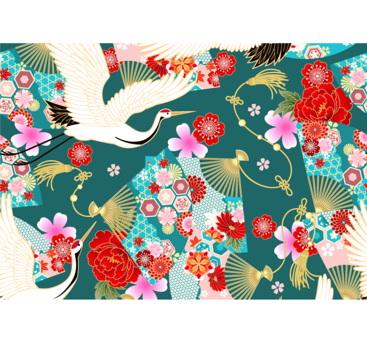 Animal mural cranes and blossoms design - TenStickers