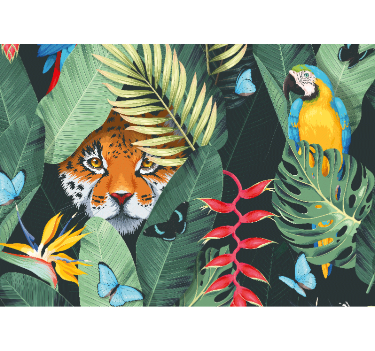 Tiger and Parrot animal mural - TenStickers