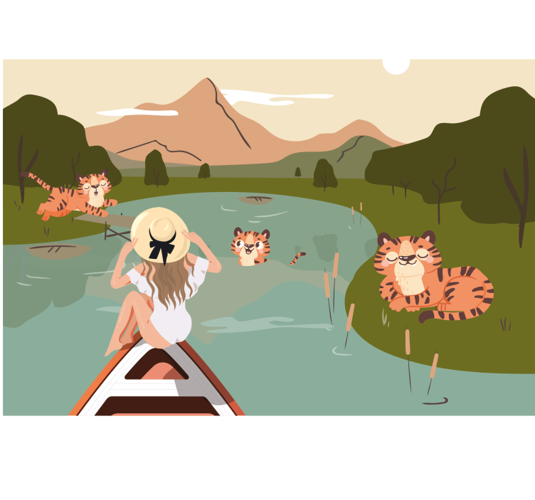 Girl and tigers jungle animals Kids wall Murals - TenStickers