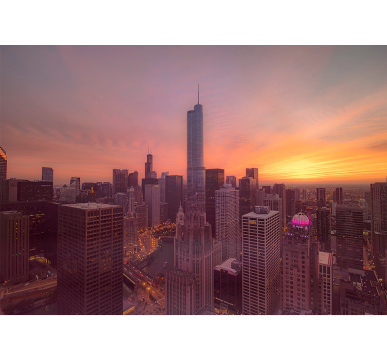 City wall mural chicago skyline at sunset - TenStickers