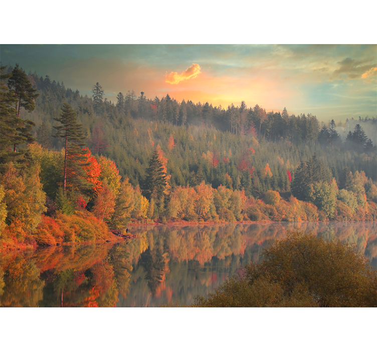Landscape mural serene autumn reflection - TenStickers