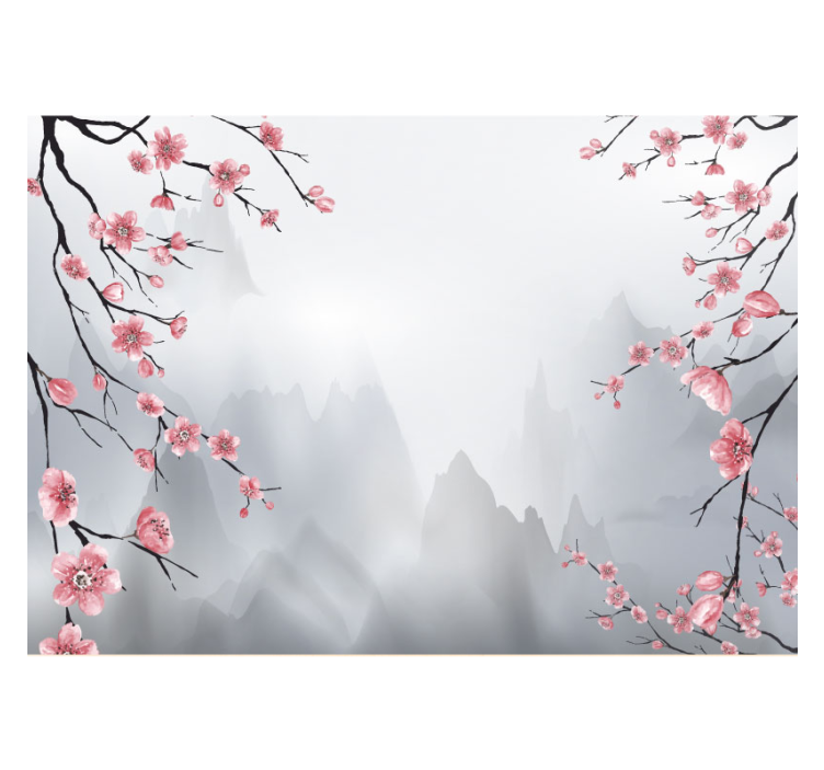 Cherry blossom japanese Mountain wall mural - TenStickers
