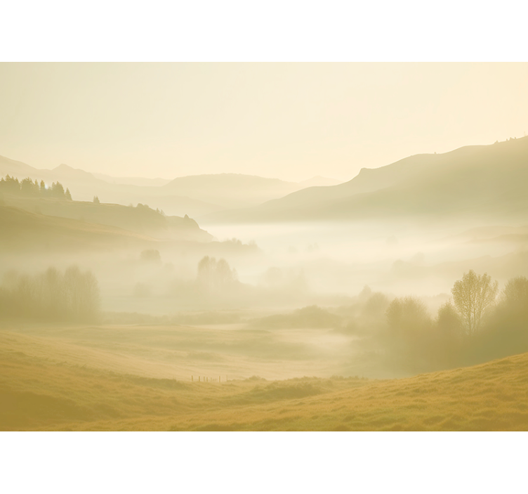 Beige And Misty Mountain Views Wall Mural - TenStickers