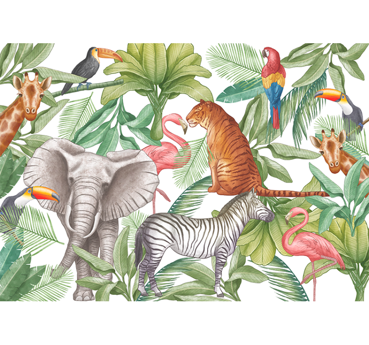 Aquarella animals design jungle wall mural - TenStickers