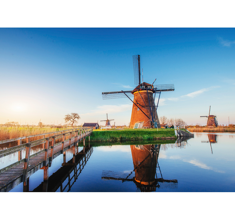 Windmill Landscape Scene amsterdam wall mural - TenStickers